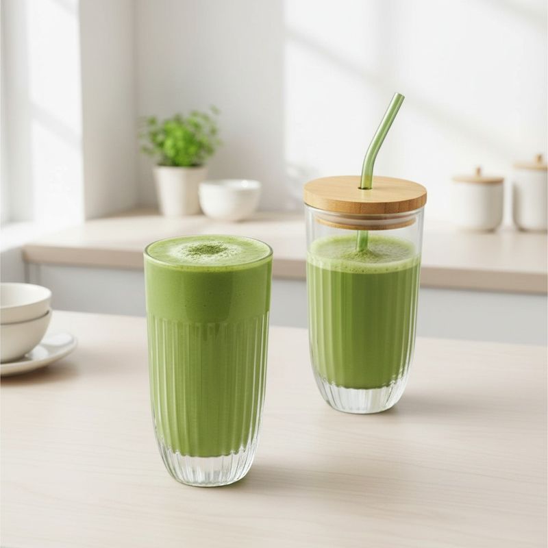 Matchaglass (2-pk) m/Lokk + Sugerør