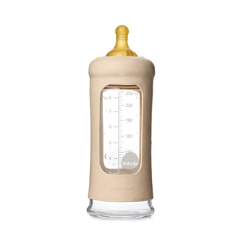 Tåteflaske 250 ml Sand - Glass & Naturgummi | Hevea