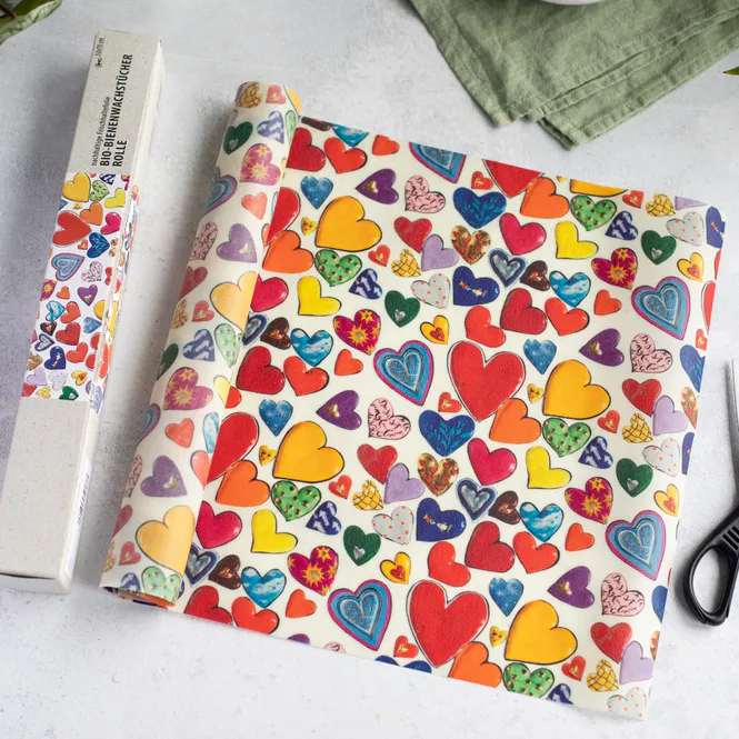 Hovedbilde Bivokspapir Rull - Hearts (32×70 cm) | Little Bee Fresh